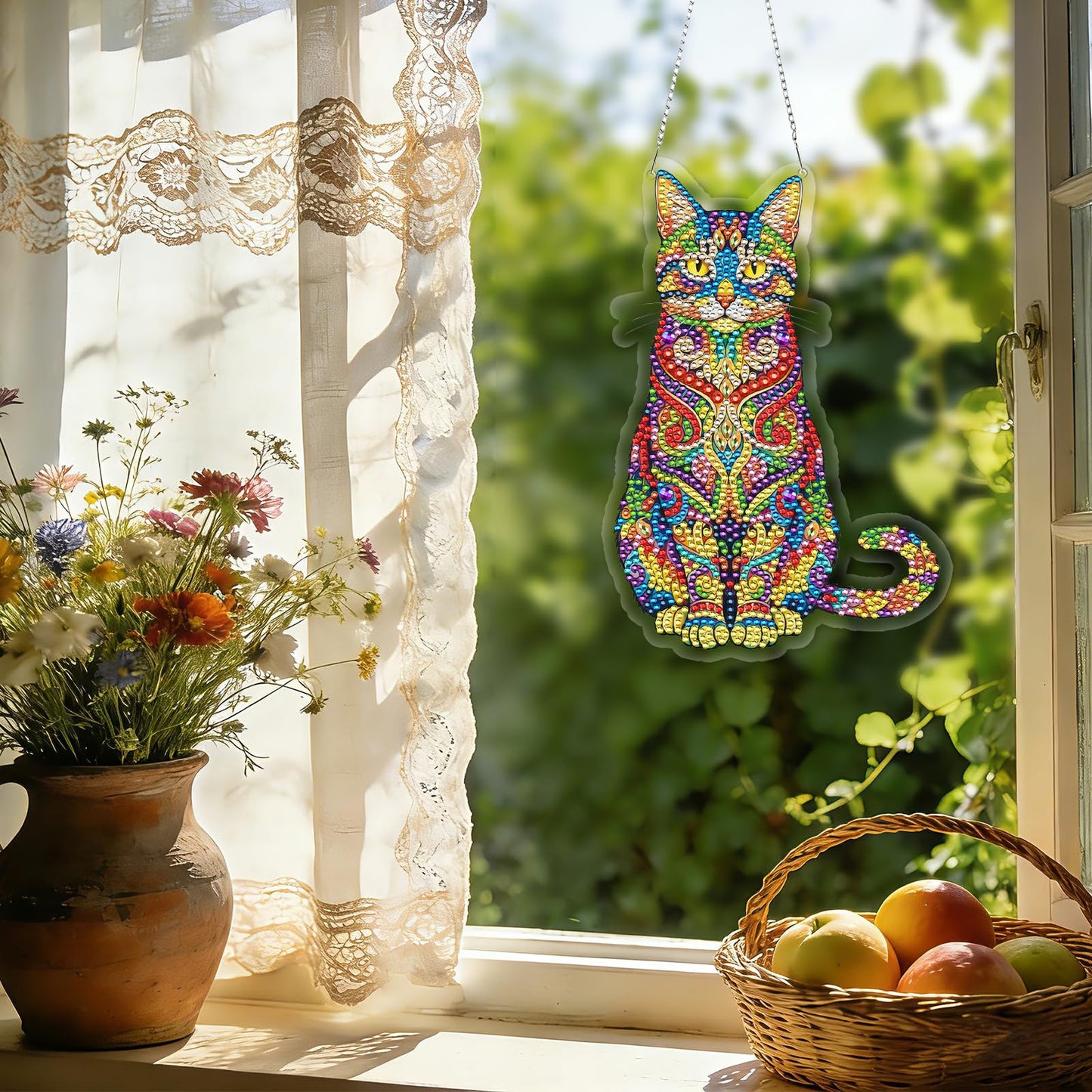 Mzoyell 5D Hanging Art Painting Kits for Adults, Cat Special Shape Diamond Art Kits, Crystal Rhinestones Diamond Art Painting, Home Wall Decoration
