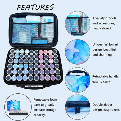 Muzagroo Art Diamond Painting Storage Containers 60 Slots Diamond Art Storage Box with Accessories and Tools Portable Shockproof Organizer Case for Diamond Painting Kits M (Blue-Deluxe)