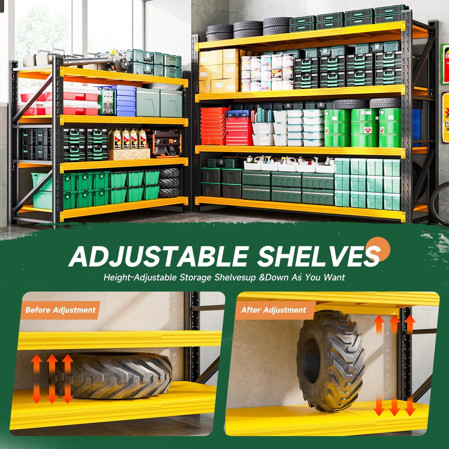 Letaya 6000LBS Heavy Duty Storage Shelves,79" W Metal Garage Shelving Units,4 Tier Large Tall Industrial Shelving,Adjustable Utility Rack Shelf for Warehouse,Basement (Yellow, 79" W x 24" D x 79" H)