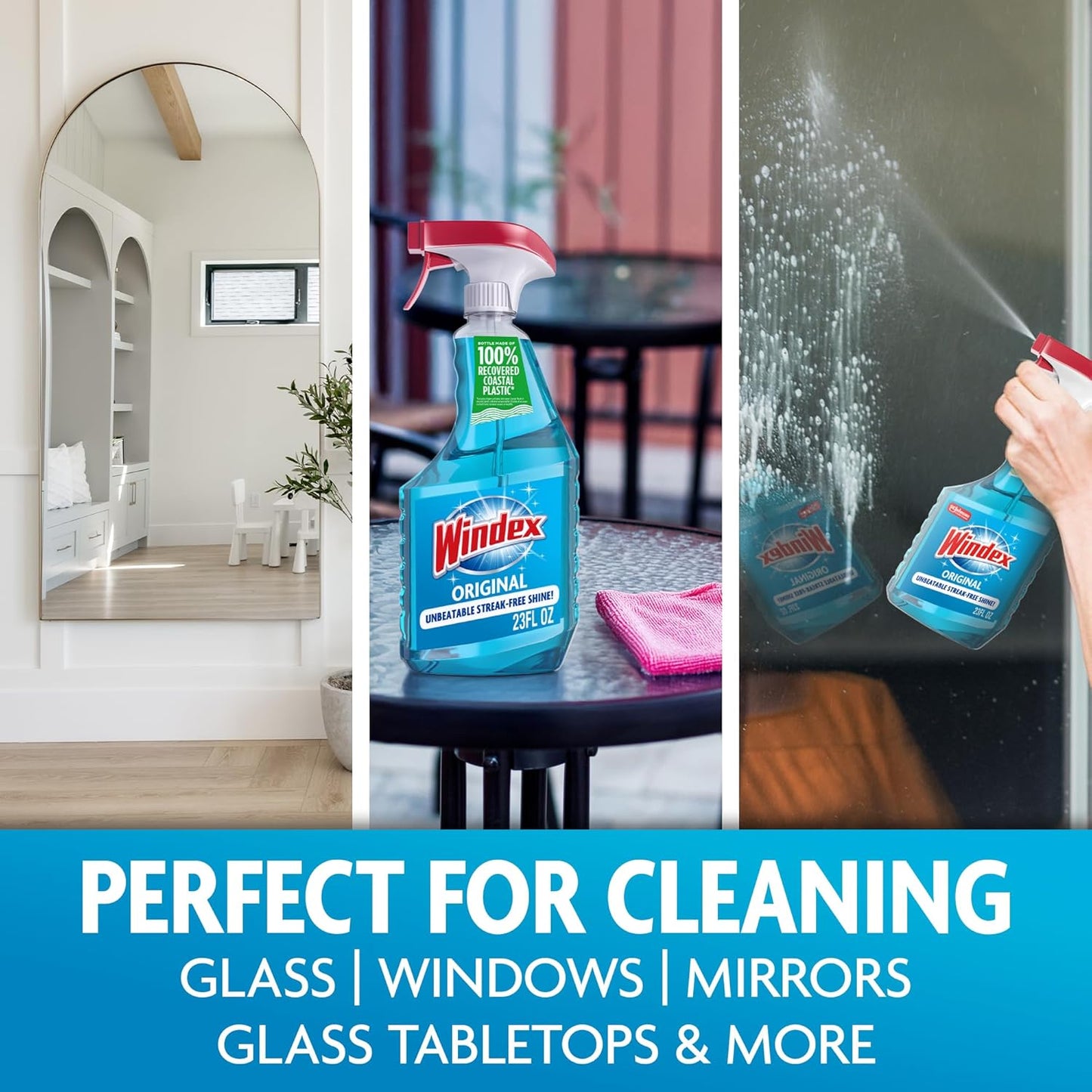 Windex Glass Cleaner Spray - Original Blue Scent, 23 Fl Oz | Leak-Proof Design for Effortless Cleaning