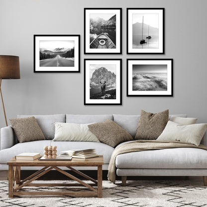 Americanflat 16x20 Picture Frame with Polished Plexiglass - Set of 5 - Use as 12x16 Frame with Mat or Display 16x20 Photo Without Mat - Galleria Collection - Picture Frames for Wall Display - Black