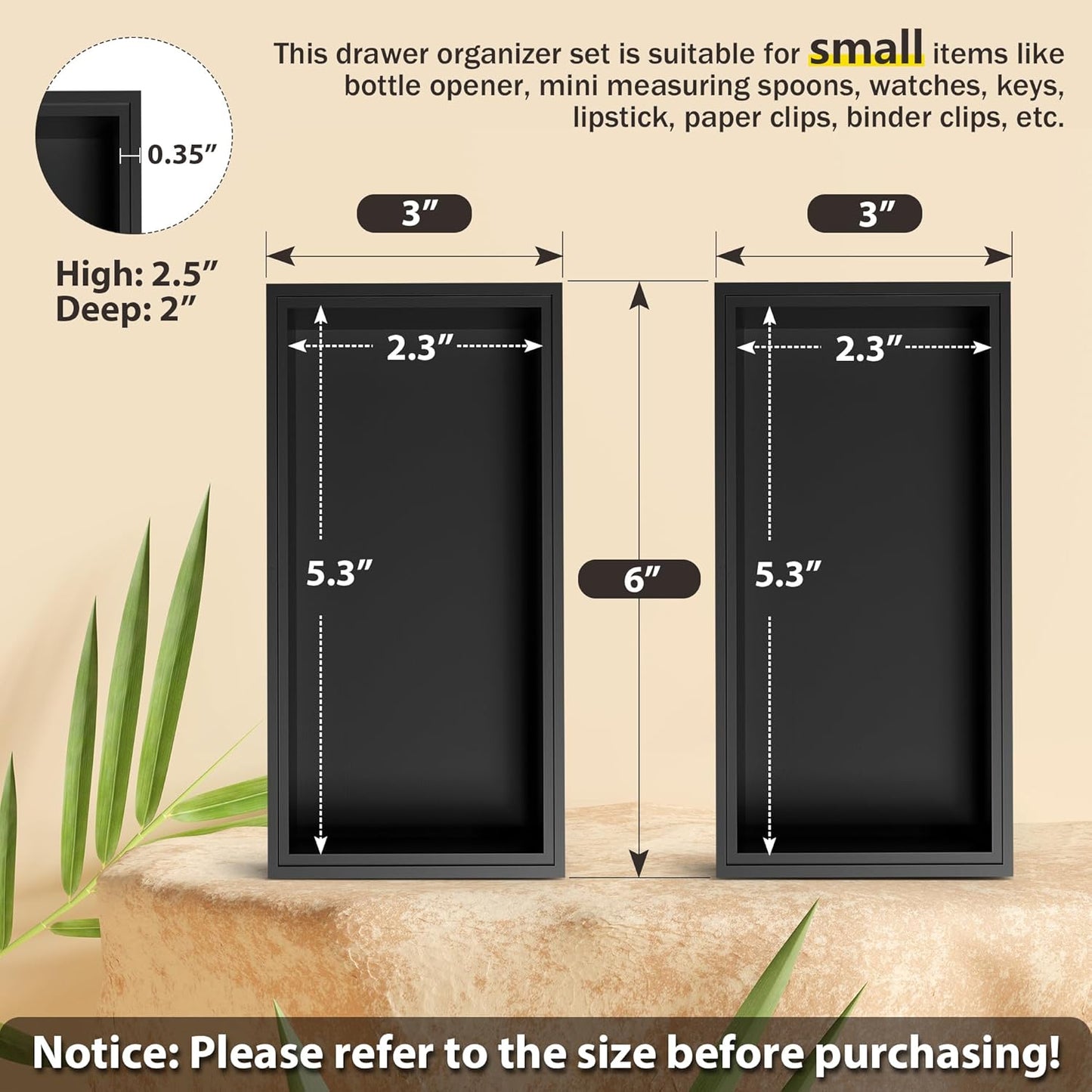 Black Bamboo Kitchen Drawer Organizer Bins for Silverware, Utensils, Cutlery, Stackable Storage