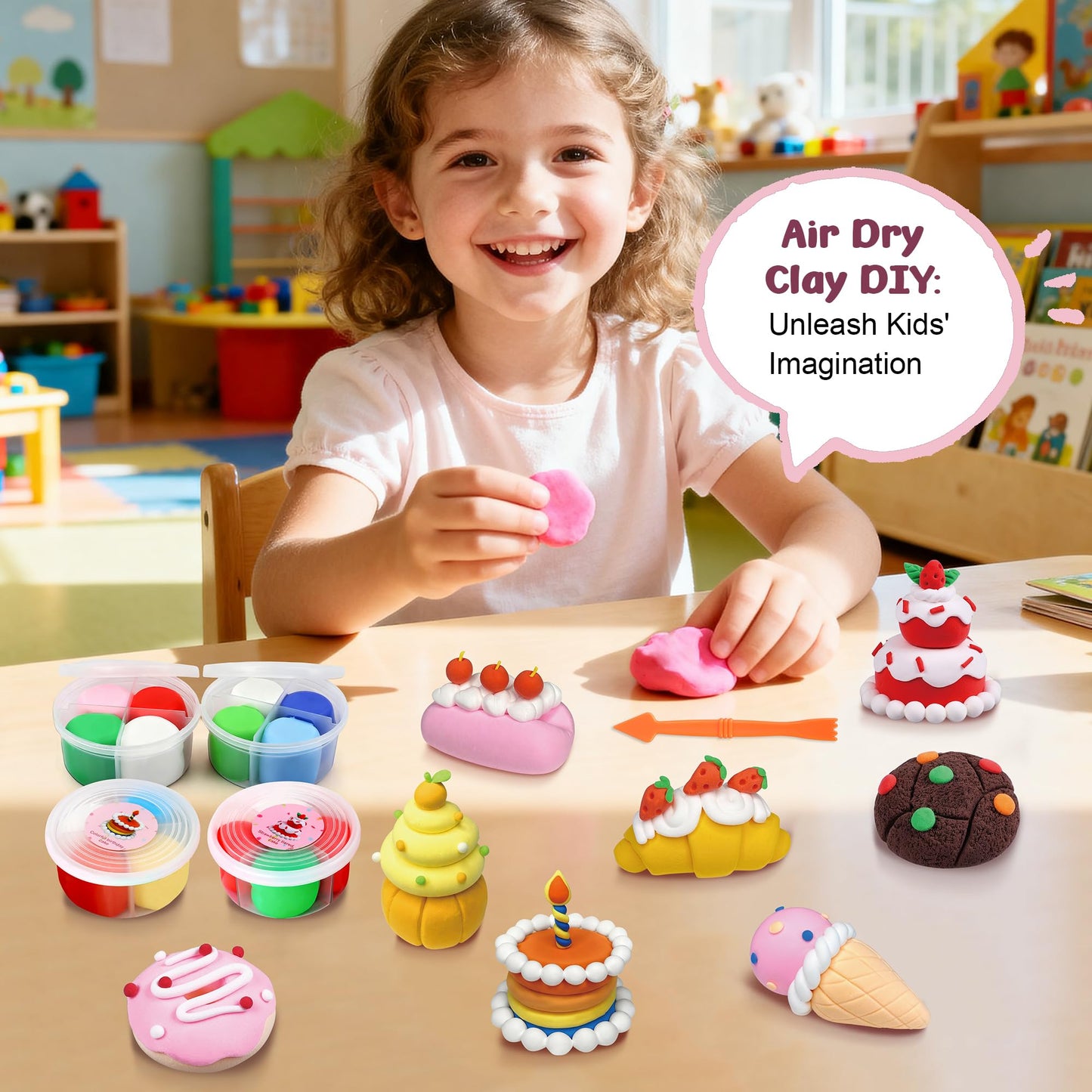 Air Dry Clay Kit for Kids 3-12 - 12 Boxes (48 Total Blocks) Non-Toxic Magic Molding Clay | Dessert-Themed DIY Set - No Baking, Mess-Free - Ideal for Family Time/Birthday Parties & Fine Motor Skills