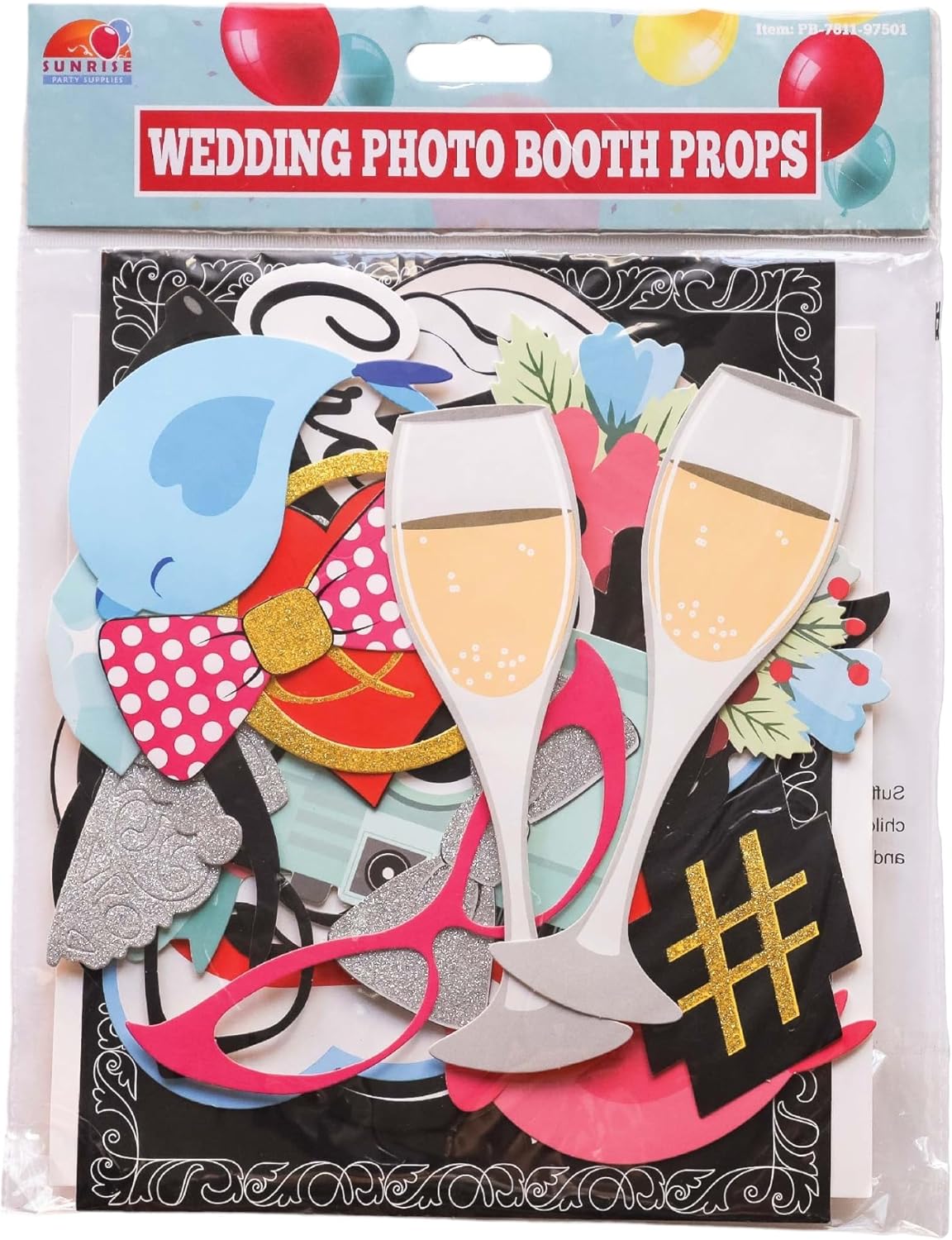 Wedding Photo Booth Props, 8 x 10-Inch Sign, 45 Adhesive Pads, 35 Wooden Sticks for Wedding Backdrop