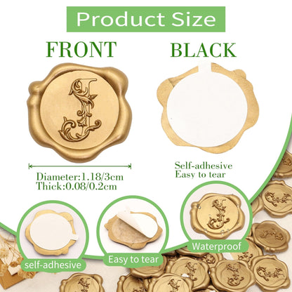 SWANGSA Initial Alphabet Wax Seal Stickers, 50 Pcs Antique Gold 3D Floral Letter C Envelope Seal Stickers Self- Adhesive, Perfect for Wedding Invitation, Christmas, Gift Wrapping