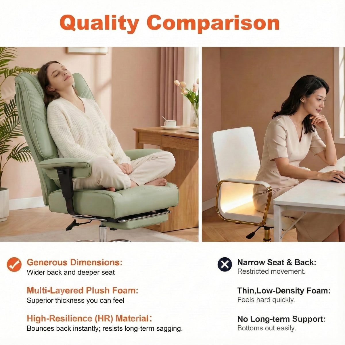 EXCEBET Big and Tall Office Chair 400lbs Wide Seat, Leather High Back Executive Office Chair with Foot Rest, Ergonomic Chairs Lumbar Support for Lower Back Pain Relief (Light Green)