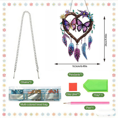 DIY Hanging Diamond Art Kits for Adults, butterfly Dream Catcher Diamond Painting Kits, Special Shaped Rhinestone, Acrylic 5D Gem Art Craft Window Pendants Home Garden Wall Hanging Ornament Kits