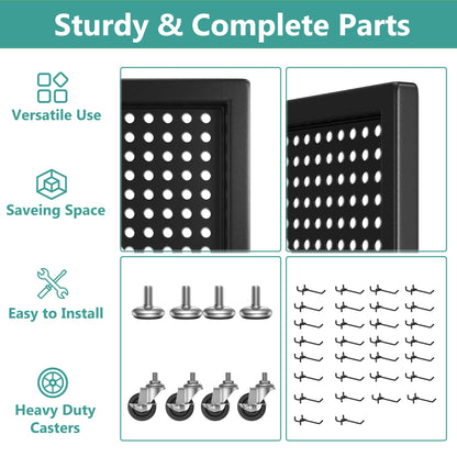 CursorTech Peg Board Display Stand with Extra 32 Hooks 24" X70” Metal Pegboard on Wheels and T-Base Standing Rack Organizer Units for Ornament Retail & Vendors Craft Show Store Display