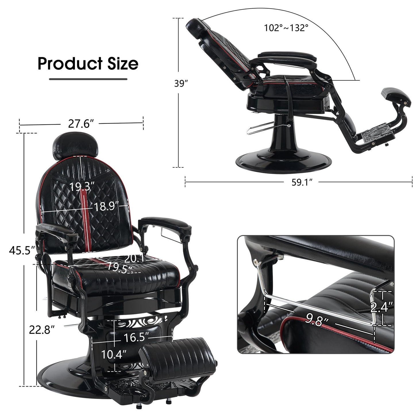 BarberPub Heavy Duty Metal Vintage Barber Chair All Purpose Professional Hydraulic Reclining Salon Beauty Spa Chair Styling Equipment 8730 (Red)
