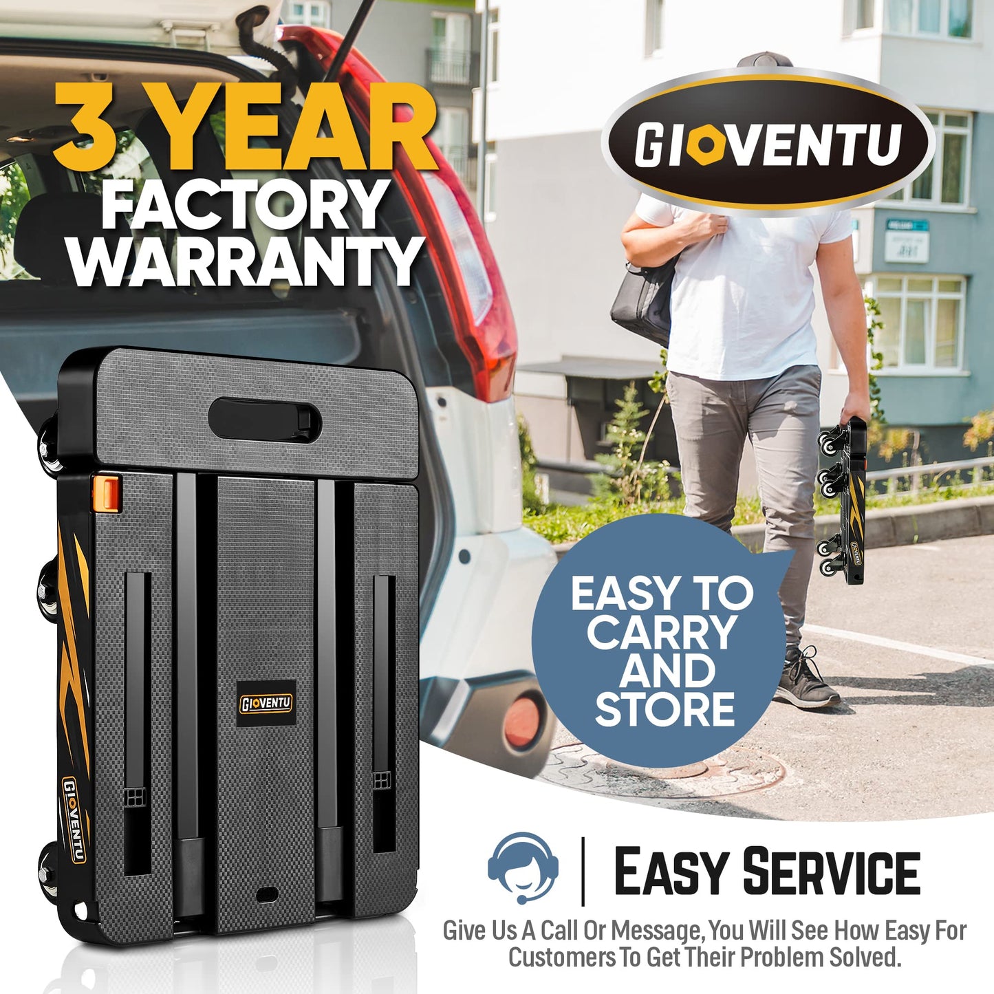 𝟐𝟎𝟐𝟒 𝐔𝐩𝐠𝐫𝐚𝐝𝐞𝐝 Folding Hand Truck Dolly Cart (440LB), Heavy Duty Luggage Cart with TPR Wheels and Easy Setup Design, Portable Platform Truck Collapsible Dolly for Moving, Travel, Office Use