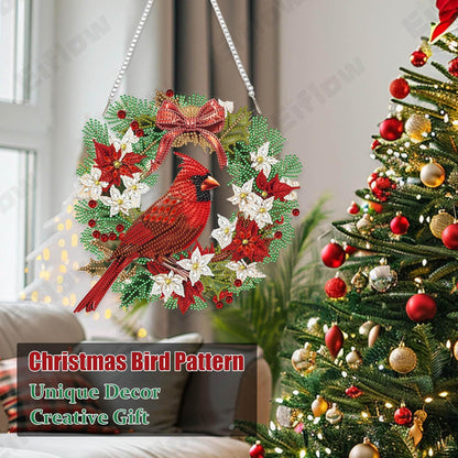 Eiflow Christmas Diamond Art Hanging Kit for Adult, DIY Acrylic Diamonds Painting Ornament Double Sided Pendant Board Kit(Cardinal Bird)