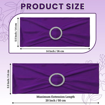 MDS Premium Stretch Chair Sashes - Pack of 10 Spandex Bow Covers for Weddings & Events | Purple