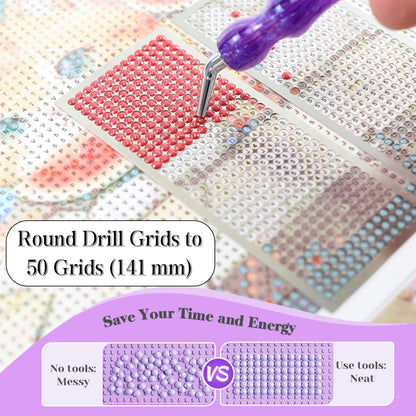Diamond Art Ruler Stainless Steel 5D Diamond Painting Ruler, Diamonds Alignment Guide Tool for Full or Partial Square and Round Diamonds, Diamond-Paint Fix Tool, Mesh Ruler, Tweezer, 6 Styles