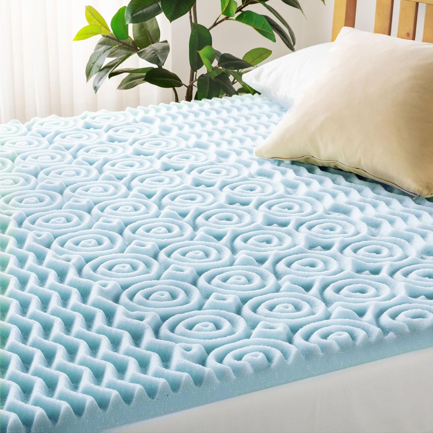 Mellow 2 Inch 5-Zone Memory Foam Mattress Topper, Cooling Gel Infusion, Full Size, Blue