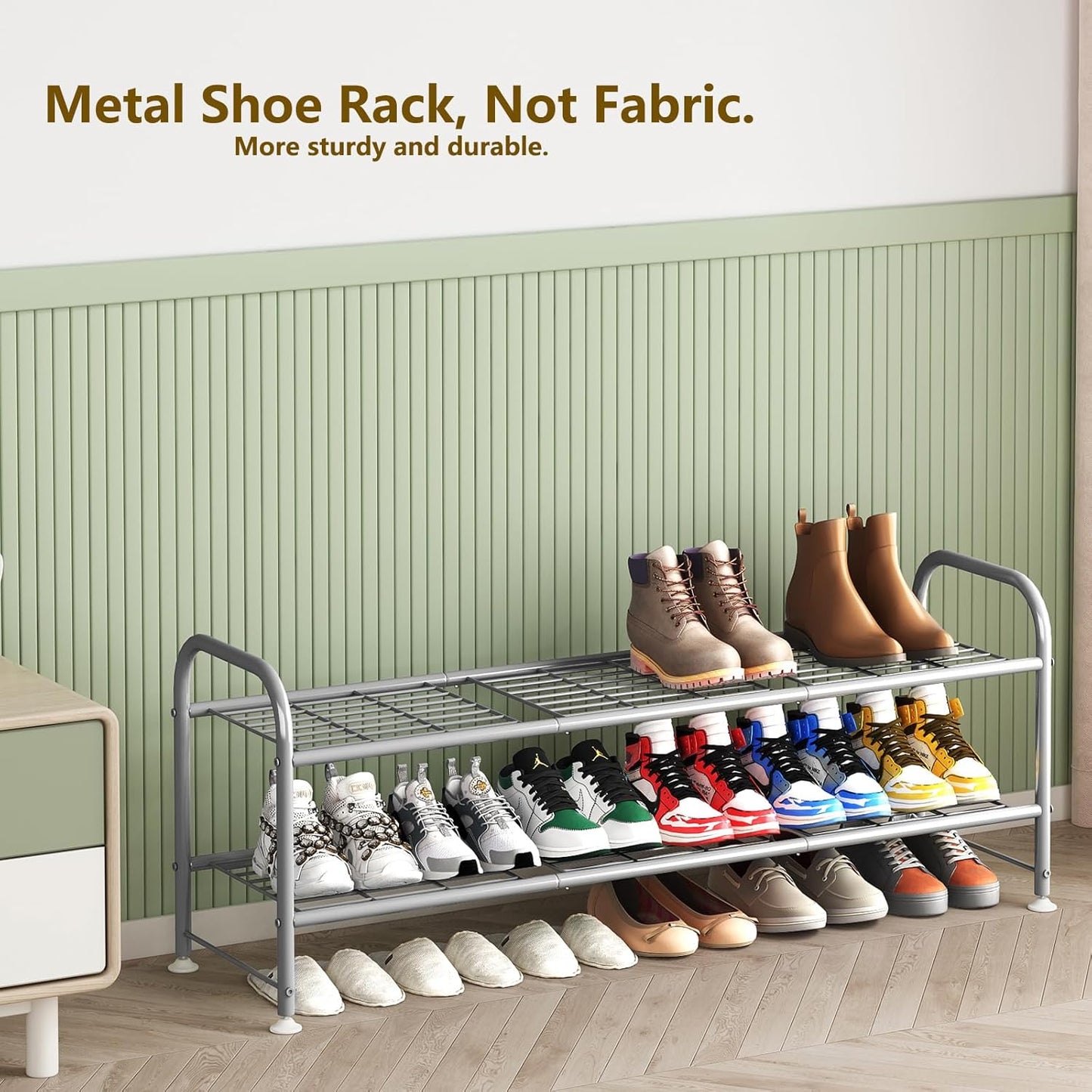 2 Closet LINZINAR Shoe Rack Tier Storage Organizer for Entryway Metal Grey