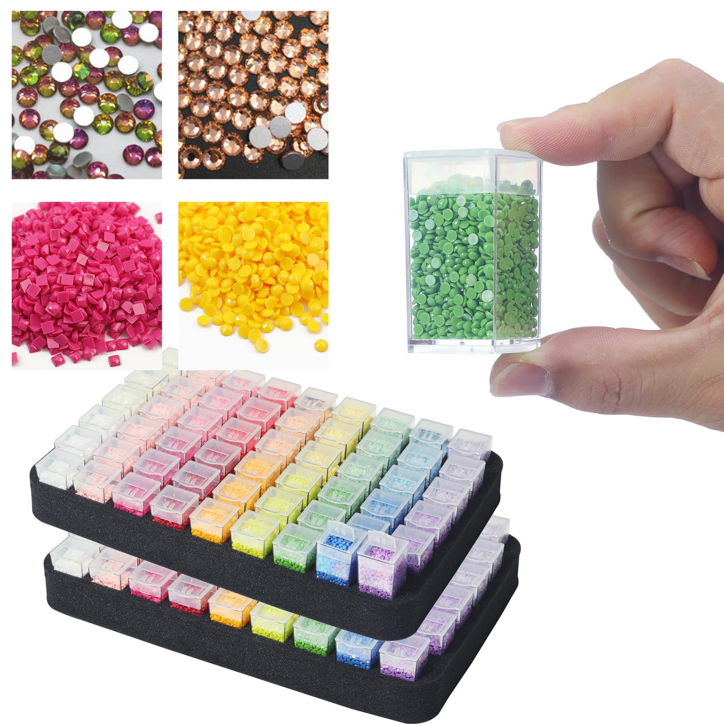 Douorgan Diamond Painting Storage Containers Diamond Painting Accessories and Tools Portable Organizer Shockproof Diamond Art Storage Case Jewelry Beads Storage Box (104 Square Jars)