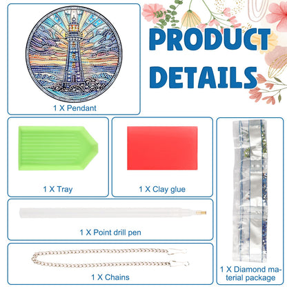 DOMROM Lighthouse Diamond Art Hanging Kit, 5D Special Shaped Rhinestone Painting Suncatcher, DIY Scenic Lighthouse Sunrise Gem Ornament for Window Wall Home Decor