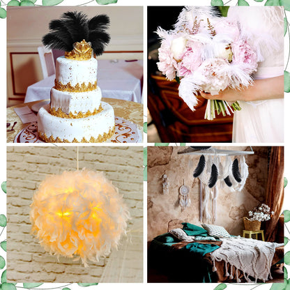 Giegxin 100 Pcs Natural Ostrich Feathers Bulk for Centerpieces 8-10 Inch/ 20-25 cm White Black Ostrich Feathers for DIY Crafts Christmas Wedding Masquerade Party Decorations