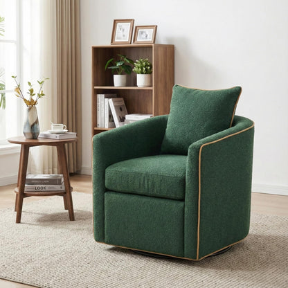 Christopher Knight Home Arlo 360° Swivel Accent Chair for Living Room, Bouclé Upholstered Rotating Lounge Chair Indoor, Barrel Swivel Chair with Iron Frame, Curved Armrest and Padded Seat, Green