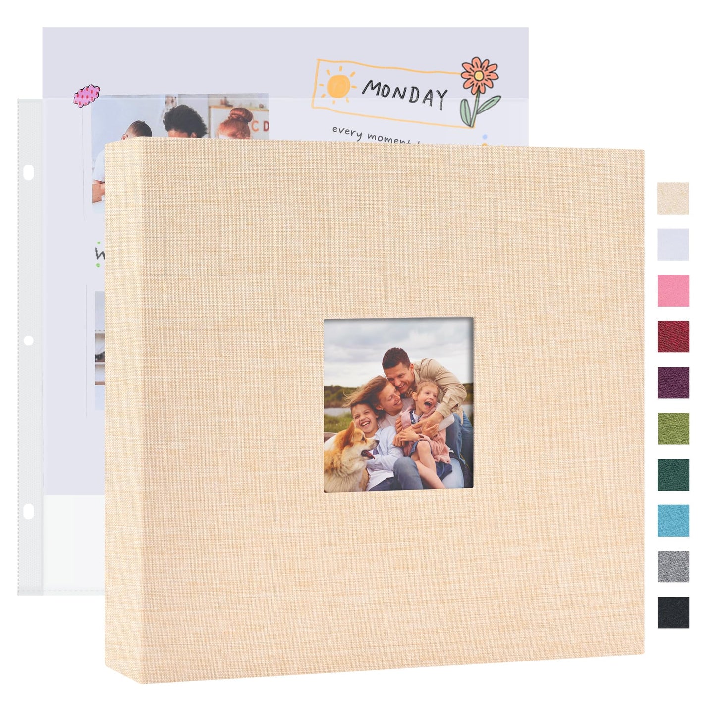 Mublalbum 12x12 Inch DIY Scrapbook Photo Album with 20 Plastic Sleeves 40 Pages Linen Cover 3 Ring Folder Binder for Wedding Baby Family and DIY Projects (Beige)