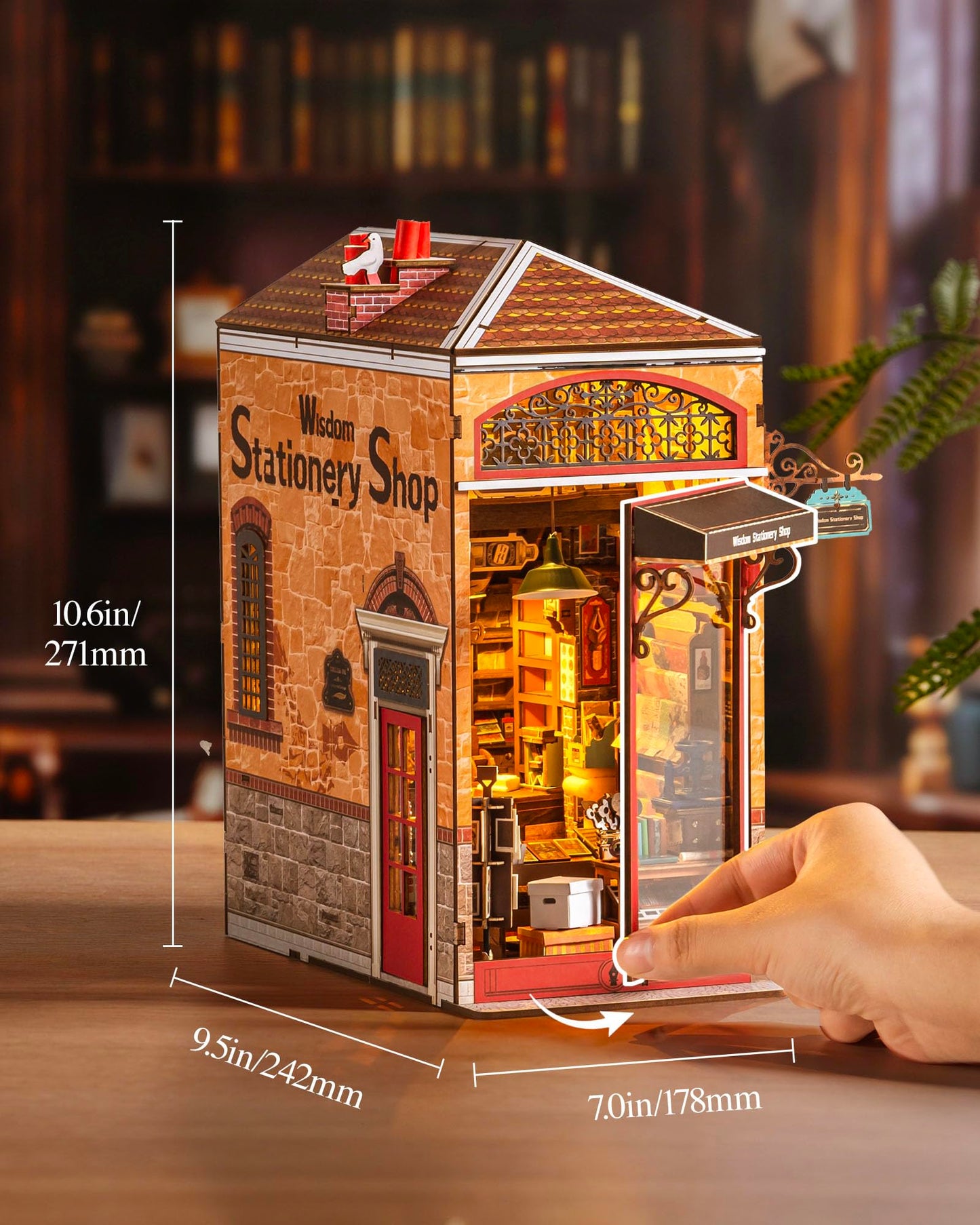 Rolife Wisdom Stationery Shop DIY Book Nook Kit, 8-Hour Advanced Level 3D Wooden Puzzle, Bookshelf Insert Decor, Miniature House Kit with LED Light, Cozy Reading Corner Gift for Adults & Book Lovers