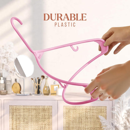 Plastic Hangers 20 Pack - Pink Clothes Hangers for Space-Saving Closet Organization