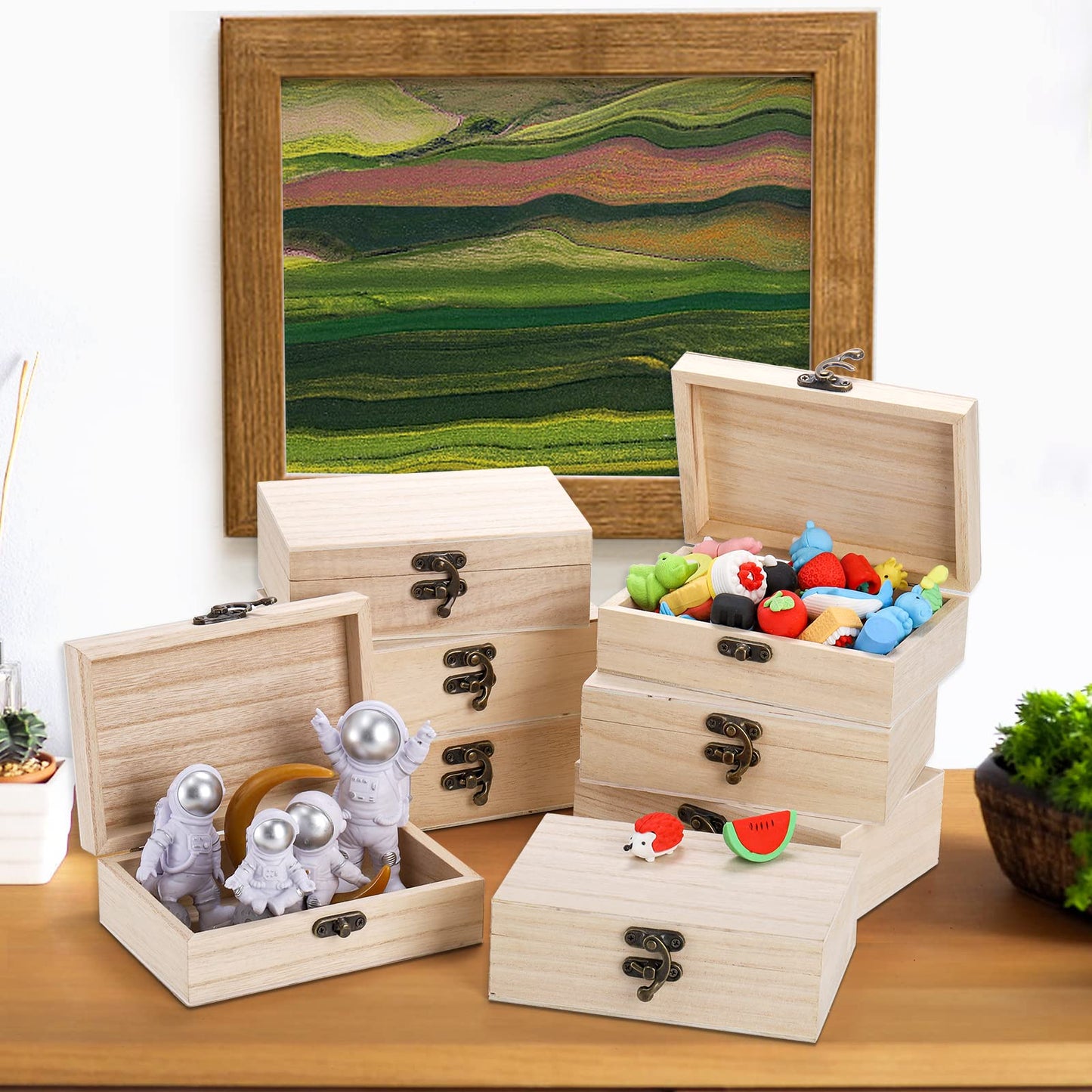 yarlung 8 Pack Unfinished Wooden Boxes for Crafts, 6x4x2 Inch Small Jewelry Storage Box Unpainted DIY Gifts Boxes for Treasure Chest Art Hobbies Memory Box, Hinged Lid with Front Clasp