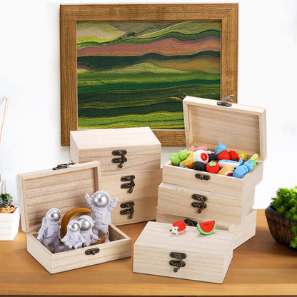 yarlung 8 Pack Unfinished Wooden Boxes for Crafts, 6x4x2 Inch Small Jewelry Storage Box Unpainted DIY Gifts Boxes for Treasure Chest Art Hobbies Memory Box, Hinged Lid with Front Clasp