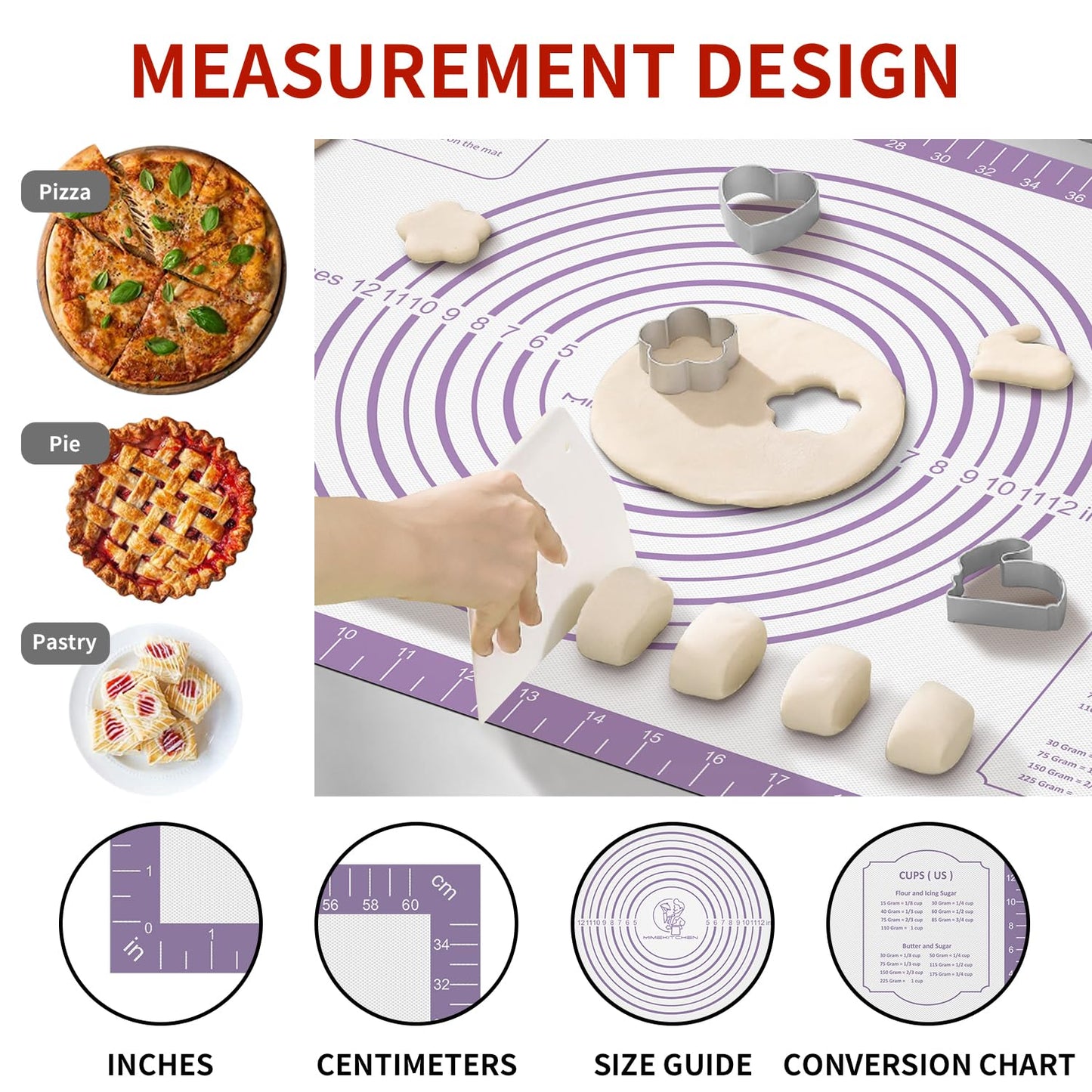 Silicone Mat for Baking, Non Stick Silicone Pastry Mat for Dough Pie Crust, Rolling Mats for Making Cookies Macarons Bread, Easy to Clean& Store