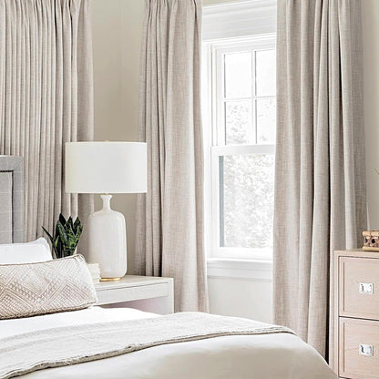 MIULEE 100% Blackout Linen Textured Curtains - Solid Thermal Insulated Ivory Drapes | 52 x 63 Inch (2 Panels)