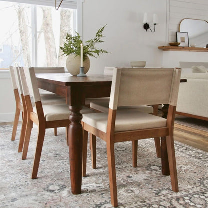 Nathan James Linus Modern Upholstered Dining Chair with Solid Rubberwood Legs in a Wire-Brushed Brown Finish, Natural Flax/Brown, Set of 4