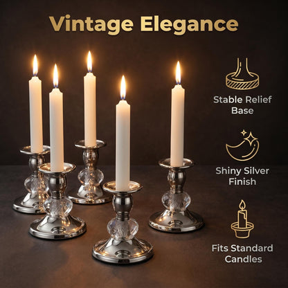 Candlestick Holders Taper Candle Holders, Candle Stick Candle Holder for Table Centerpiece, Wedding Reception, Festive Christmas Mantel Decoration or Home Decor (Silver, 3 Sets(6 Pcs))