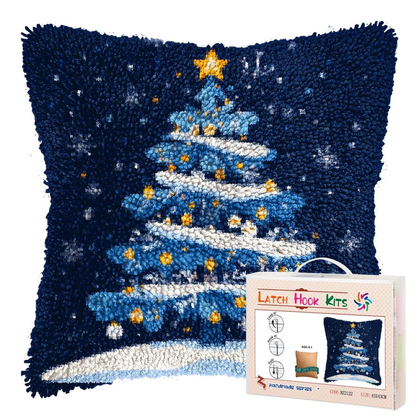 DIY Latch Hook Pillow Kits for Adults Merry Christmas Winter Christmas Tree Pillow Cover Printed Pillowcase Crochet Yarns Hooking Handmade Cushion for Home Sofa Decoration 17x17inch(3)