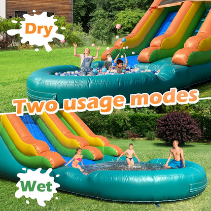 Water Slide Commercial, 21FT Big Water Slide for Kids and Adults with Powerful 950W Blower&Water Tube,100% Commercial Grade PVC Inflatable Adult Water Slides with Splash Pool (Green, 21x12x9FT)