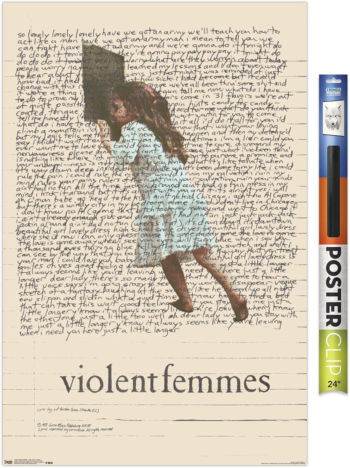 Trends International Violent Femmes Lyric Girl Tea Towel Wall Poster, 22.375" x 34", Premium Poster & Clip Bundle