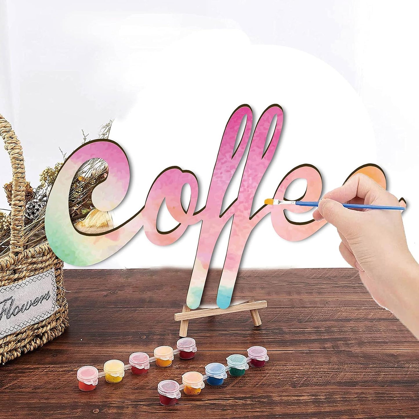 CREATCABIN Laser Cut Wood Sign Wall Art, Coffee Letter Decorative Wall Sculpture Hanging Decor for Housewarming, 25 x