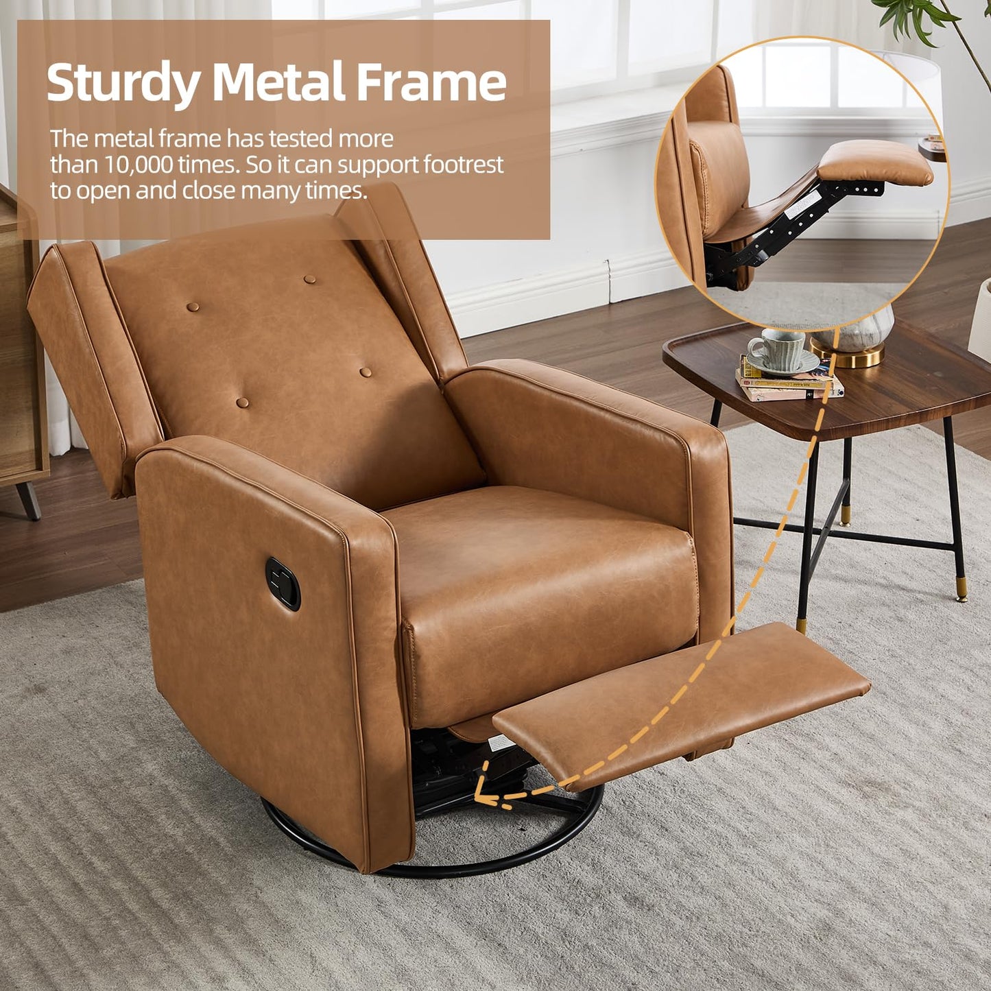 CANMOV Swivel Rocker Recliner Chair, Nursery Glider Chair, Nursery Rocking Chairs, Manual Reclining Chair, Brown
