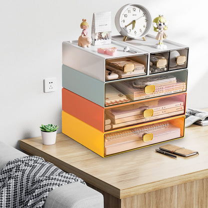 DETEIN 2 PACK Stackable Desk Organizer Stackable Storage Drawer Small Desk Organizer with Drawer Plastic Desktop Storage Organizer for Home, Office, Crafts, Pencils (White, M-1 Drawer, Pack of 2)