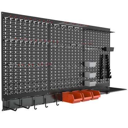 TORACK Metal Pegboard Wall Organizer System for Garage, 109 PCS Pegboard Accessories Tool Organizer Kit with Pegboard Bins, Hooks, Tool Storage Peg Board for Workbench(Black)