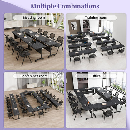 JNMDLAKO Folding Conference Room Table for 6-12 Person, Modular Mobile Large Flip-Top Training Table with Locking Wheels, Modern Rectangular Seminar Meeting Tables for Office (6, Black, 47.2in)