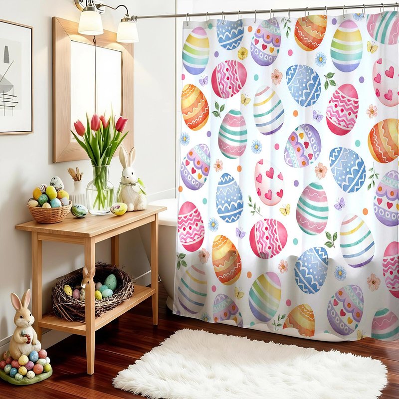 Mocsicka Easter Eggs Shower Curtain Happy Easter Bathroom Shower Curtain Spring Holiday Waterproof Fabric Shower Curtains Bathtub Decor with 12 Hooks 72 X 72 Inches