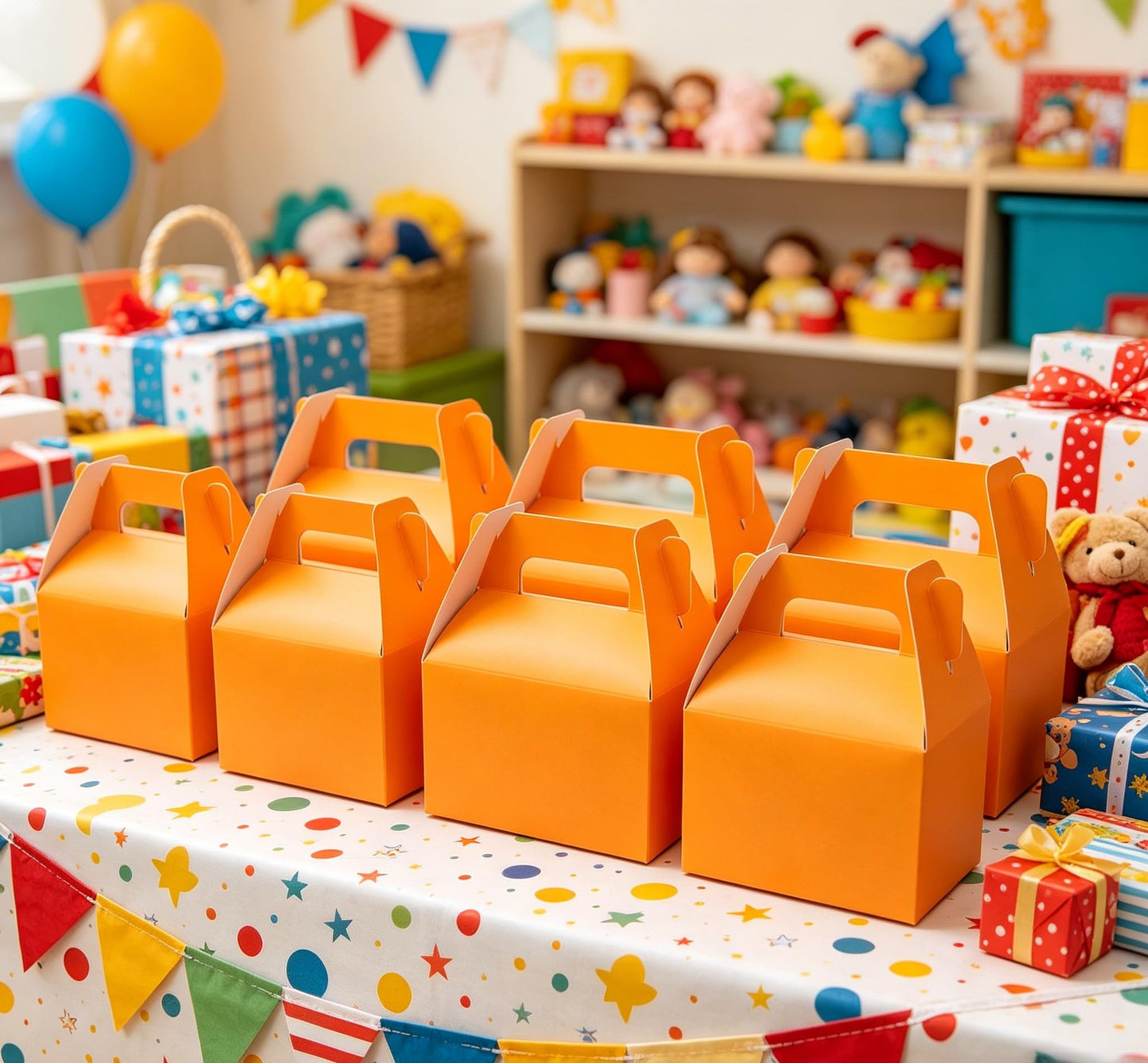 XAGLVV 24 Pack Orange Paper Gable Treat Boxes, Goodie Candy Boxes with Handles, Gift Box for Birthday, Halloween, Fall Parties Decoration Supplie