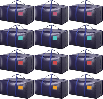 Skiennix 12 Pack Moving Bags - Extra Large 93L Heavy Duty Waterproof Storage Totes | Dark Blue