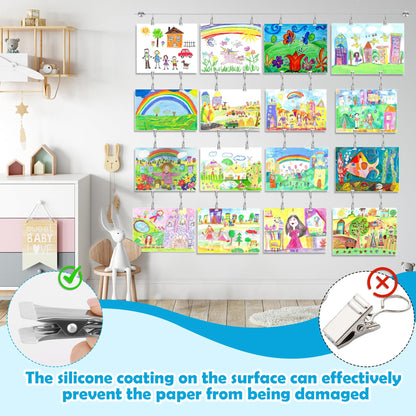Windspeed Kids Artwork Display Wall Decor for Hanging Photo Kids Art Display for Classroom, with 118 in Alloy Steel Wire, 48P Hanging Clips