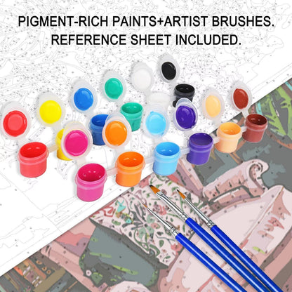 Bookshelf Book Theme Paint by Numbers Kits for Adult Beginners Boho Paint by Numbers Bohemian Digital Oil Painting Kits on Canvas with Brushes and Acrylic Pigment Without Framed 16''W x 20''H