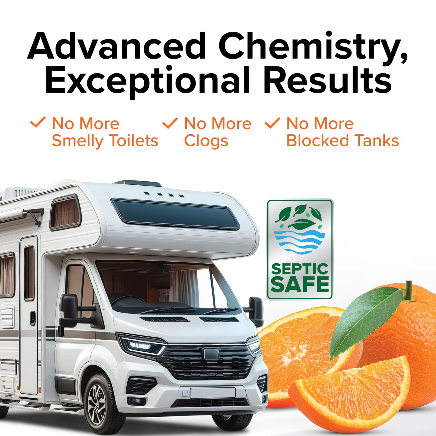 Camco TST MAX RV Toilet Treatment Drop-INs - Control Unwanted Odors & Break Down Waste and Tissue - Safe Septic Tank Treatment - Orange Scent, 30-Pack (41183)