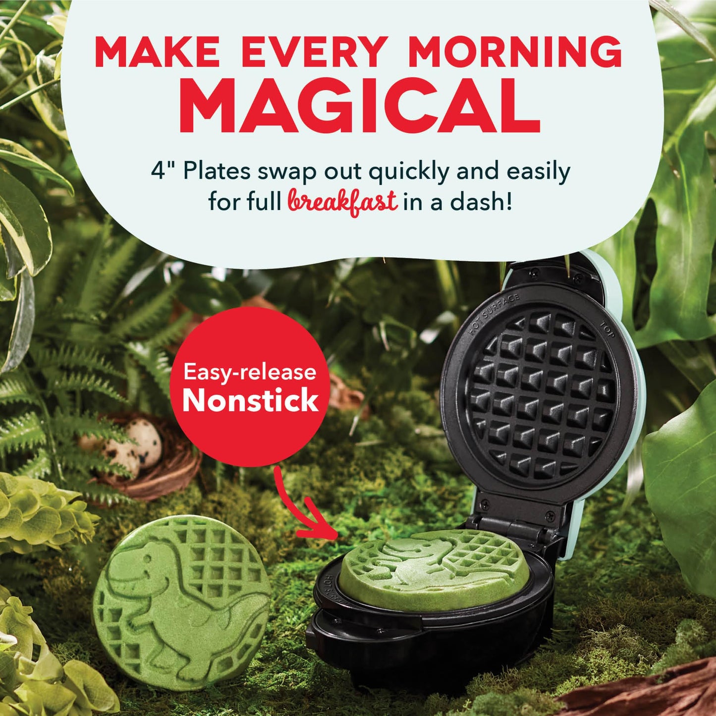 Dash MultiMaker® Mini System - Compact Waffle Maker for Family Breakfasts - Removable Griddle Plates & nonstick surface - 6 Plates - Aqua