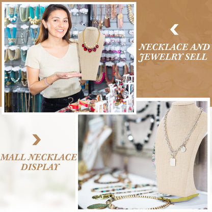 Kigley 3 Pcs Linen Jewelry Display Bust Necklace Display Stand Necklace Mannequin Holder for Jewelry Selling Trade Shows (Beige,9.8 x 3.0 x 5.7 Inches)
