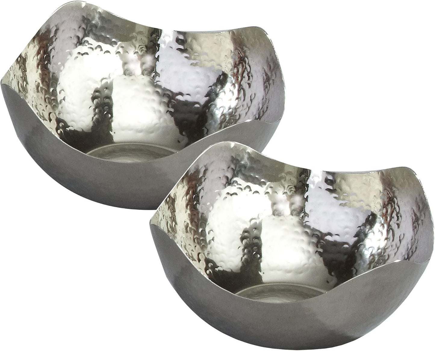 Elegance Hammered 6-Inch Stainless Steel Wave Serving Bowls, Set of 2, Silver
