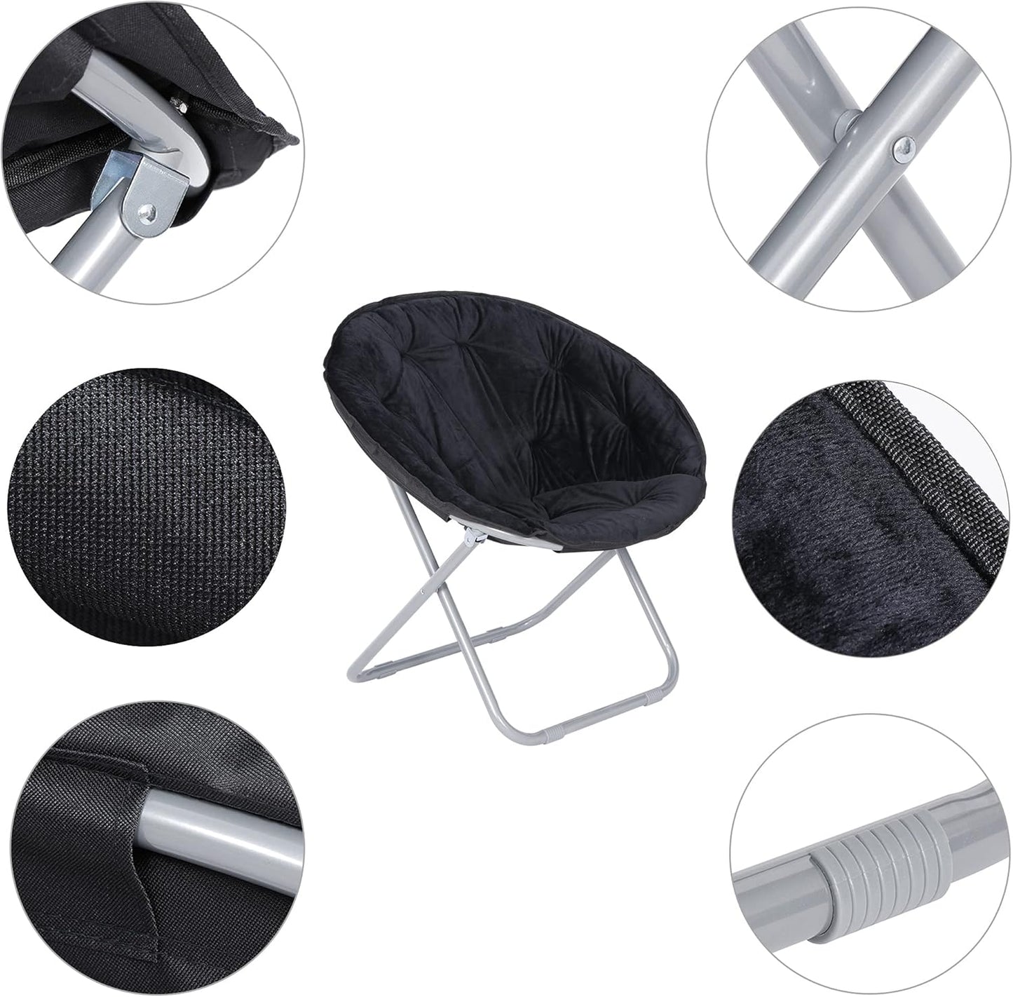 Nova Microdermabrasion Folding Faux Fur Moon Chair Soft Plush Lounge Chair Moon Chair with Metal Frame for Bedroom